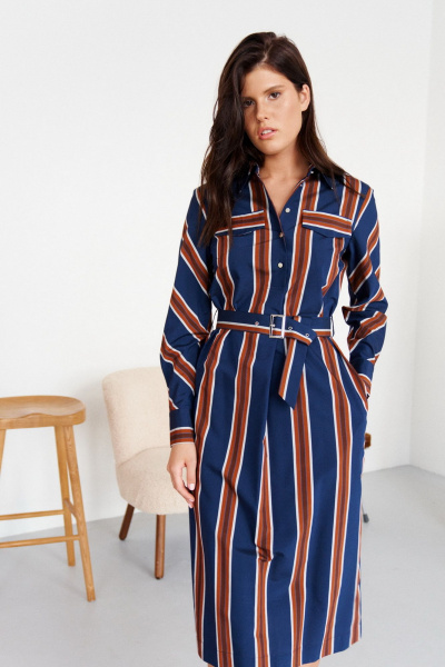 Платье рубашка с полосками, поясом и длинным рукавом Morozov Amavie 1.1982_A2_Edita_полоска_синяя - фото 2