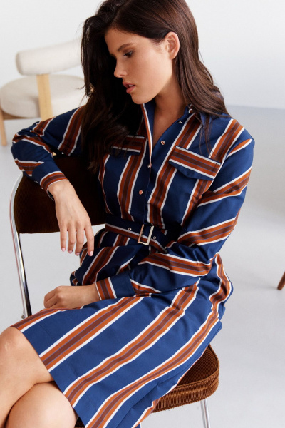 Платье рубашка с полосками, поясом и длинным рукавом Morozov Amavie 1.1982_A2_Edita_полоска_синяя - фото 3
