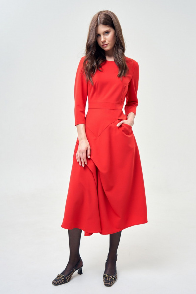 Платье приталенное с кокеткой и складками, карманы и разрезы Morozov Amavie 1.2039_A2_Polli_красный - фото 3