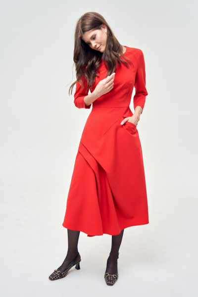 Платье приталенное с кокеткой и складками, карманы и разрезы Morozov Amavie 1.2039_A2_Polli_красный - фото 2