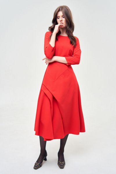 Платье приталенное с кокеткой и складками, карманы и разрезы Morozov Amavie 1.2039_A2_Polli_красный - фото 1