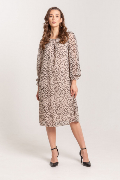 Платье из шифона с кокеткой, сборками и поясом-завязкой Morozov Amavie 1.2055_A2_Rida_бежевый_леопард - фото 5