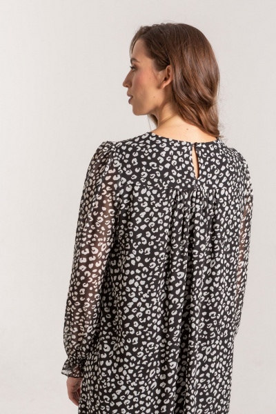 Платье из шифона с кокеткой, сборками и поясом-завязкой Morozov Amavie 1.2055_A2_Rida_черный_леопард - фото 4