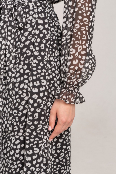 Платье из шифона с кокеткой, сборками и поясом-завязкой Morozov Amavie 1.2055_A2_Rida_черный_леопард - фото 3