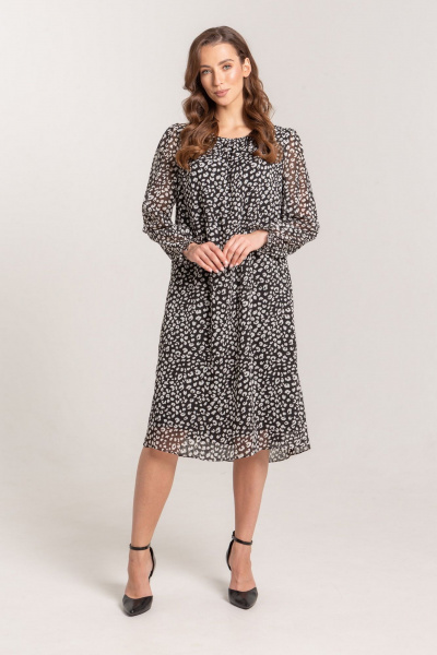 Платье из шифона с кокеткой, сборками и поясом-завязкой Morozov Amavie 1.2055_A2_Rida_черный_леопард - фото 1