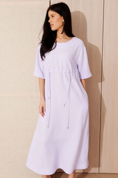 Платье из льняной ткани А-силуэта, с кулисками и карманами Morozov Amavie 1.2108_A1_Venecia_сирень - фото 1