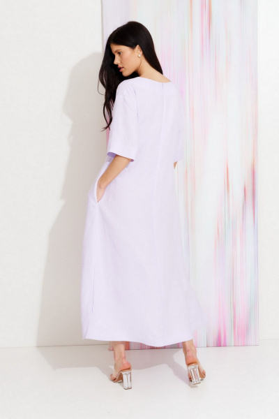 Платье из льняной ткани А-силуэта, с кулисками и карманами Morozov Amavie 1.2108_A1_Venecia_сирень - фото 2