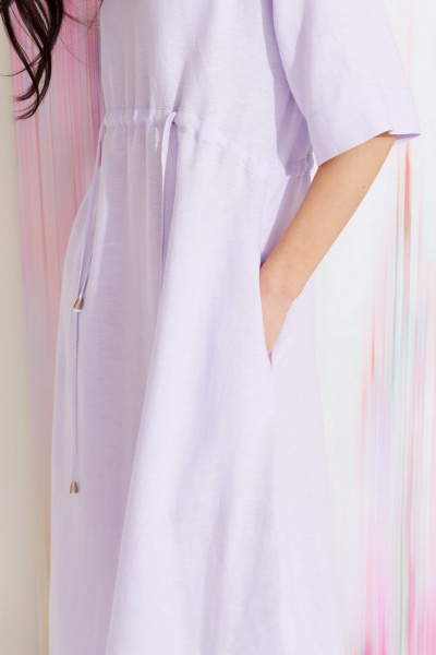 Платье из льняной ткани А-силуэта, с кулисками и карманами Morozov Amavie 1.2108_A1_Venecia_сирень - фото 5