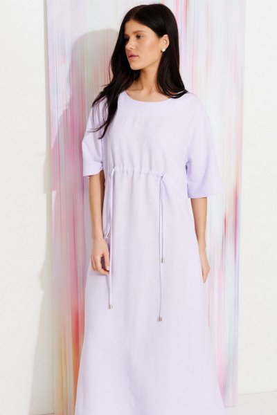 Платье из льняной ткани А-силуэта, с кулисками и карманами Morozov Amavie 1.2108_A1_Venecia_сирень - фото 4