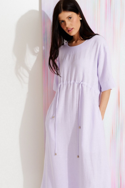 Платье из льняной ткани А-силуэта, с кулисками и карманами Morozov Amavie 1.2108_A1_Venecia_сирень - фото 3
