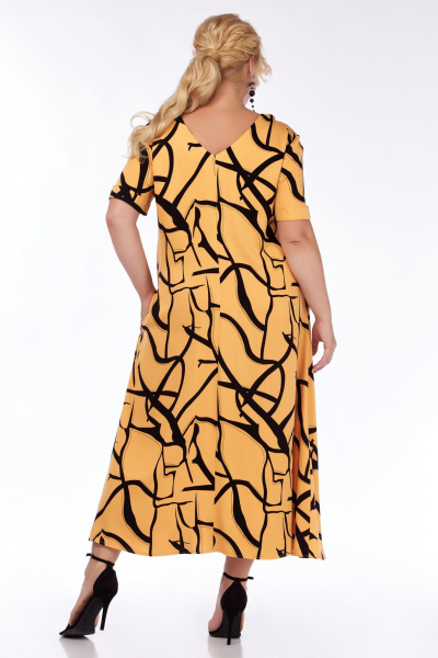 Длинное желтое платье А-силуэта с карманами для лета Belinga 1233 черный-персик - фото 4