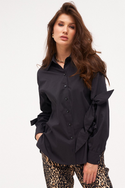 Черная рубашка свободного силуэта с завязками KaVaRi 4014 черный - фото 6