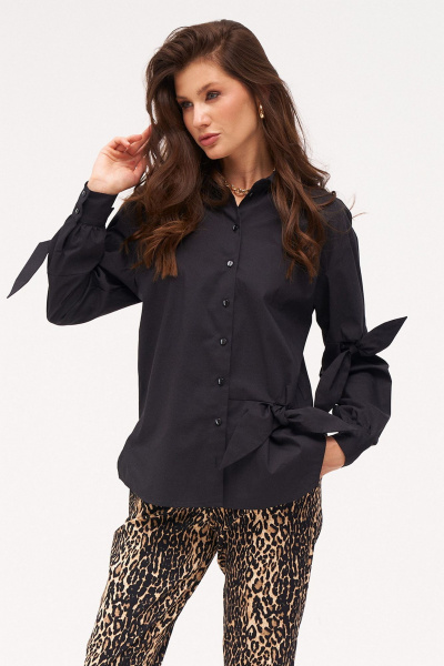 Черная рубашка свободного силуэта с завязками KaVaRi 4014 черный - фото 5