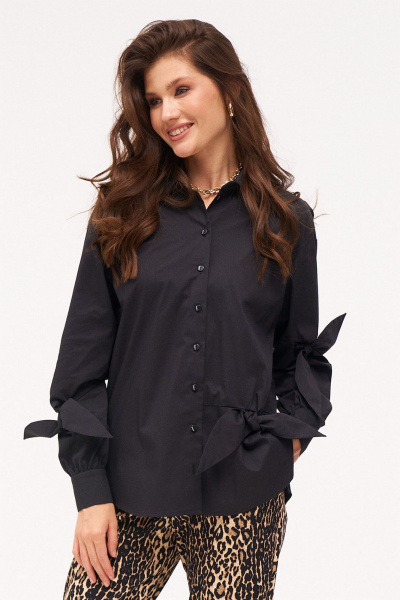Черная рубашка свободного силуэта с завязками KaVaRi 4014 черный - фото 4