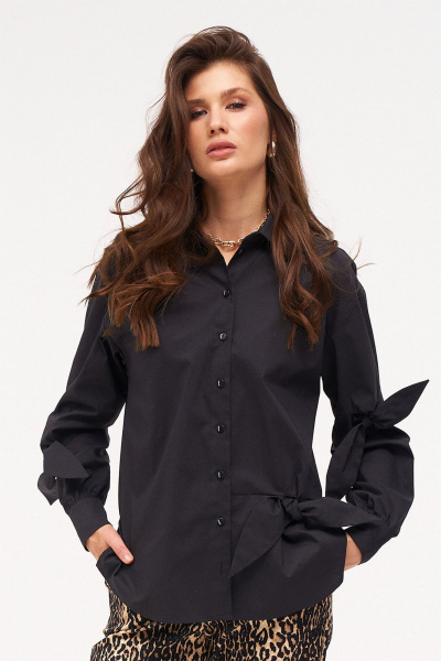 Черная рубашка свободного силуэта с завязками KaVaRi 4014 черный - фото 1