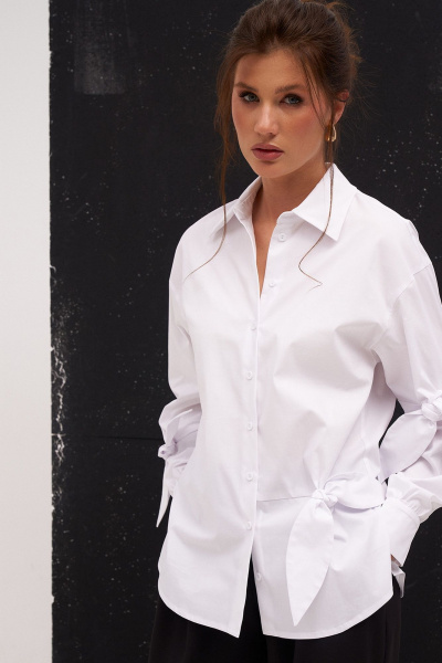 Белая рубашка с завязками и разрезами для делового образа KaVaRi 4014.1 белый - фото 12