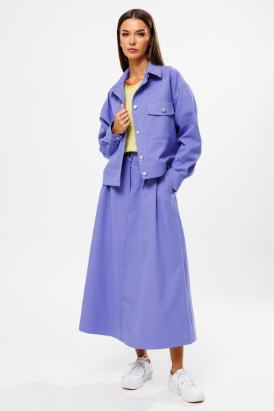 Фиолетовая удлиненная юбка-трапеция с разрезом из джинса Kivviwear 4215.03 - фото 9