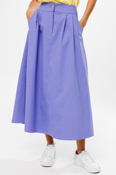 Фиолетовая удлиненная юбка-трапеция с разрезом из джинса Kivviwear 4215.03 - фото 7