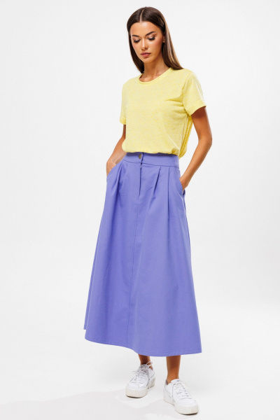 Фиолетовая удлиненная юбка-трапеция с разрезом из джинса Kivviwear 4215.03 - фото 3