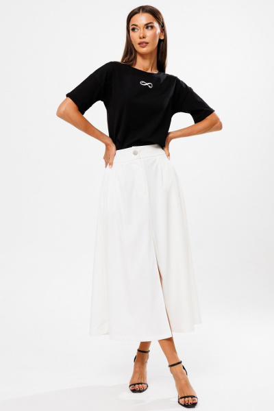 Белая юбка-трапеция из костюмной ткани с разрезом Kivviwear 4218.01 - фото 3