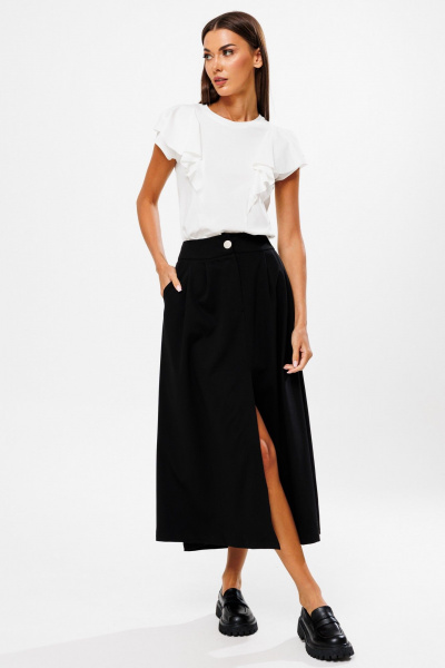 Черная юбка-трапеция из костюмной ткани с разрезом Kivviwear 4218.02 - фото 2