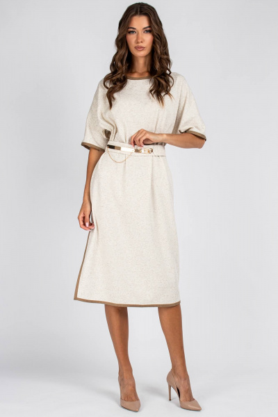 Платье трикотажное с коротким рукавом VIZAVI 800 бежево-белый - фото 6