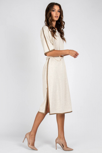 Платье трикотажное с коротким рукавом VIZAVI 800 бежево-белый - фото 3