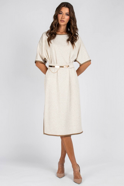 Платье трикотажное с коротким рукавом VIZAVI 800 бежево-белый - фото 2