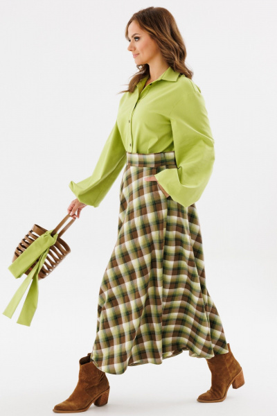 Юбка полусолнце миди в клетку с широким поясом Angelina & Сompany 1131 - фото 8