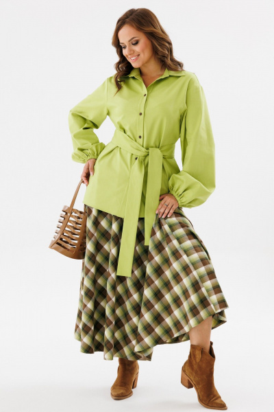 Юбка полусолнце миди в клетку с широким поясом Angelina & Сompany 1131 - фото 7