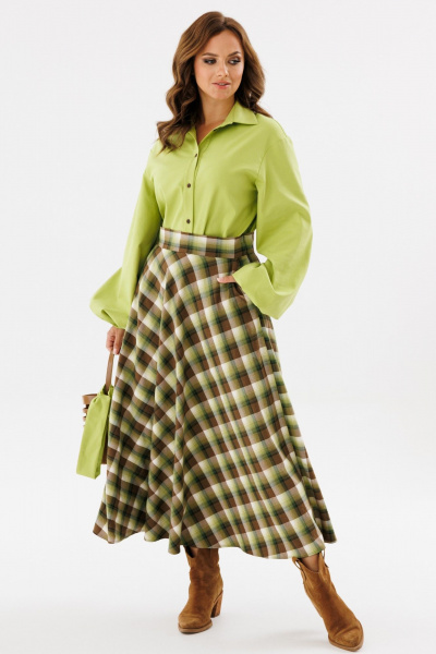 Юбка полусолнце миди в клетку с широким поясом Angelina & Сompany 1131 - фото 6