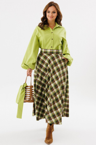 Юбка полусолнце миди в клетку с широким поясом Angelina & Сompany 1131 - фото 3