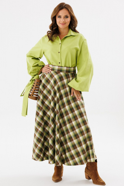 Юбка полусолнце миди в клетку с широким поясом Angelina & Сompany 1131 - фото 1