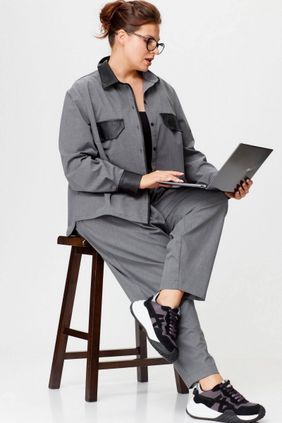 Брюки и рубашка в офисном стиле с карманами из экокожи SOVA 11242 - фото 12