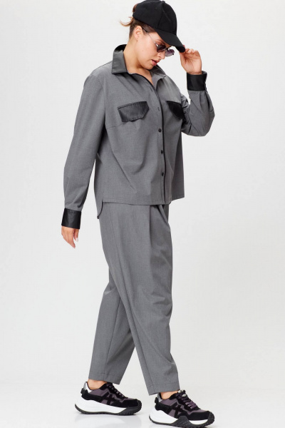 Брюки и рубашка в офисном стиле с карманами из экокожи SOVA 11242 - фото 11