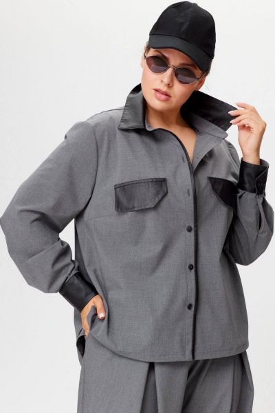 Брюки и рубашка в офисном стиле с карманами из экокожи SOVA 11242 - фото 10