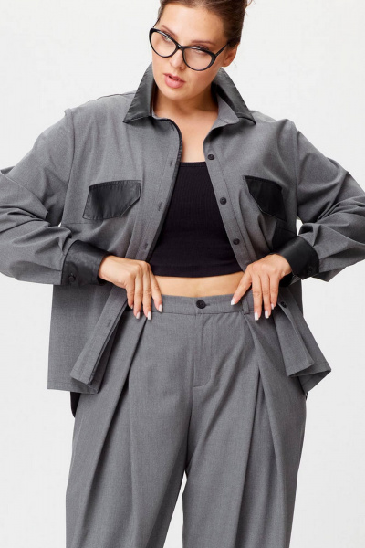 Брюки и рубашка в офисном стиле с карманами из экокожи SOVA 11242 - фото 3