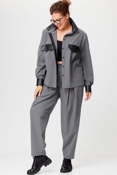 Брюки и рубашка в офисном стиле с карманами из экокожи SOVA 11242 - фото 2