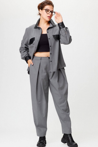 Брюки и рубашка в офисном стиле с карманами из экокожи SOVA 11242 - фото 1