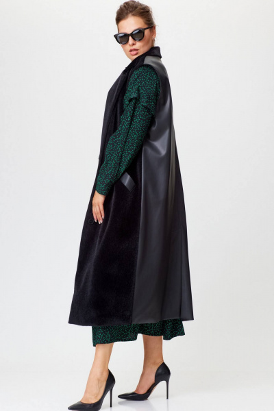 Демисезонный жилет из искусственного меха и экокожи с карманами SOVA 11245 черный - фото 6