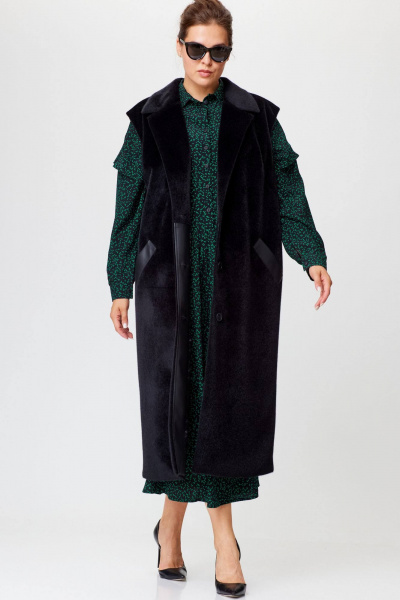 Демисезонный жилет из искусственного меха и экокожи с карманами SOVA 11245 черный - фото 4