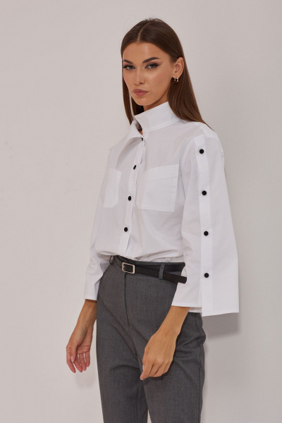 Круглогодичная хлопковая блуза прямого силуэта с асимметричным воротником Lyushe 3869 - фото 8