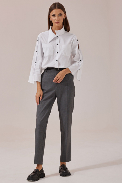 Круглогодичная хлопковая блуза прямого силуэта с асимметричным воротником Lyushe 3869 - фото 7