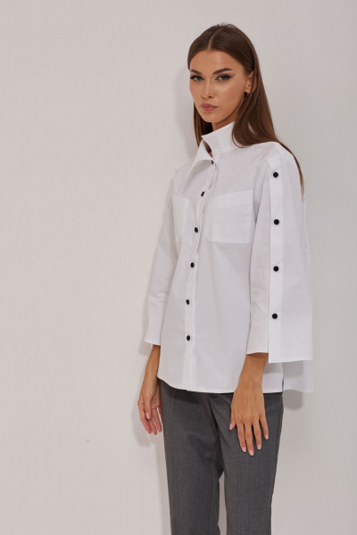 Круглогодичная хлопковая блуза прямого силуэта с асимметричным воротником Lyushe 3869 - фото 5
