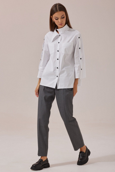 Круглогодичная хлопковая блуза прямого силуэта с асимметричным воротником Lyushe 3869 - фото 3