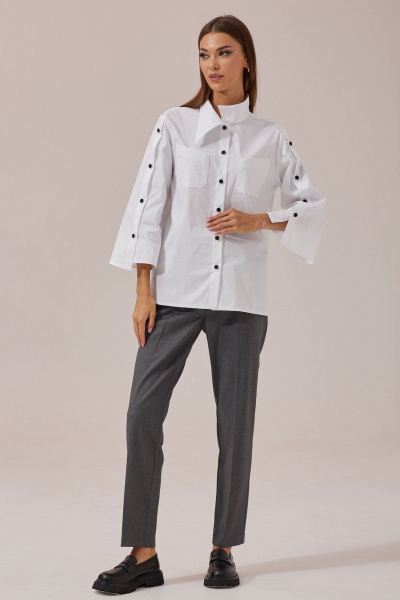 Круглогодичная хлопковая блуза прямого силуэта с асимметричным воротником Lyushe 3869 - фото 2