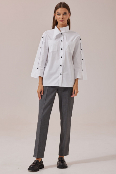 Круглогодичная хлопковая блуза прямого силуэта с асимметричным воротником Lyushe 3869 - фото 1