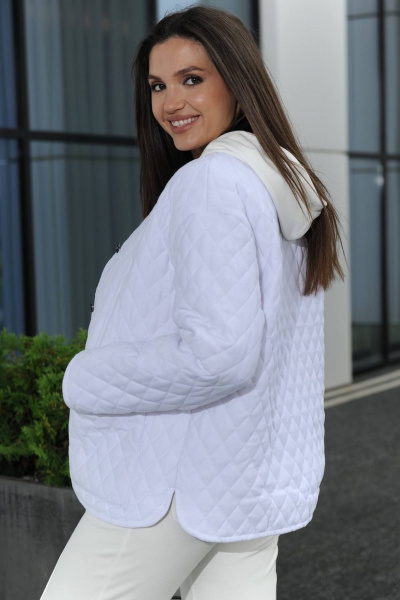 Демисезонный белый жакет из стеганого джинса с накладными карманами Ma Сherie 1103 белый - фото 8