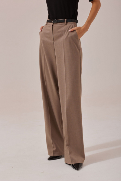 Демисезонные прямые брюки из текстиля с шлевками и поясом Lyushe 3881 - фото 4