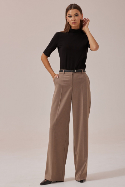 Демисезонные прямые брюки из текстиля с шлевками и поясом Lyushe 3881 - фото 3